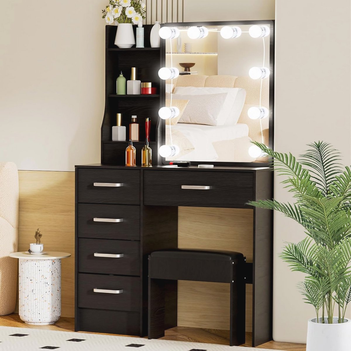 Make-uptafel met verlichting en spiegel - instelbare helderheid, 131 x 80 x 36 cm