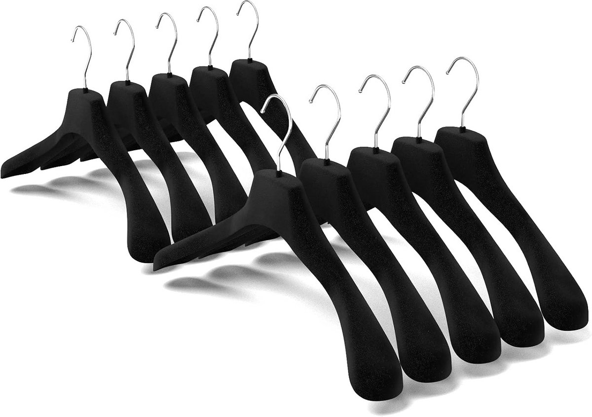 Fluwelen Antislip Kleerhangers voor Bovenkleding - 10 Stuks - Zwart - 38 cm