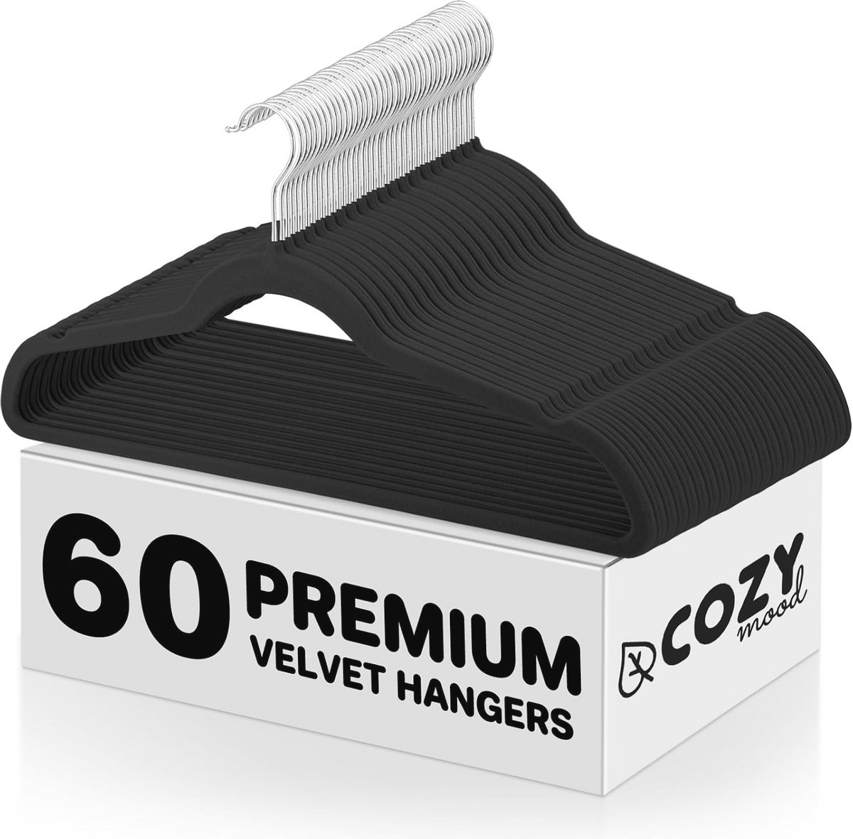 Zwarte fluwelen hangers 60 stuks - Antislip en ruimtebesparend voor ideaal kledingbeheer