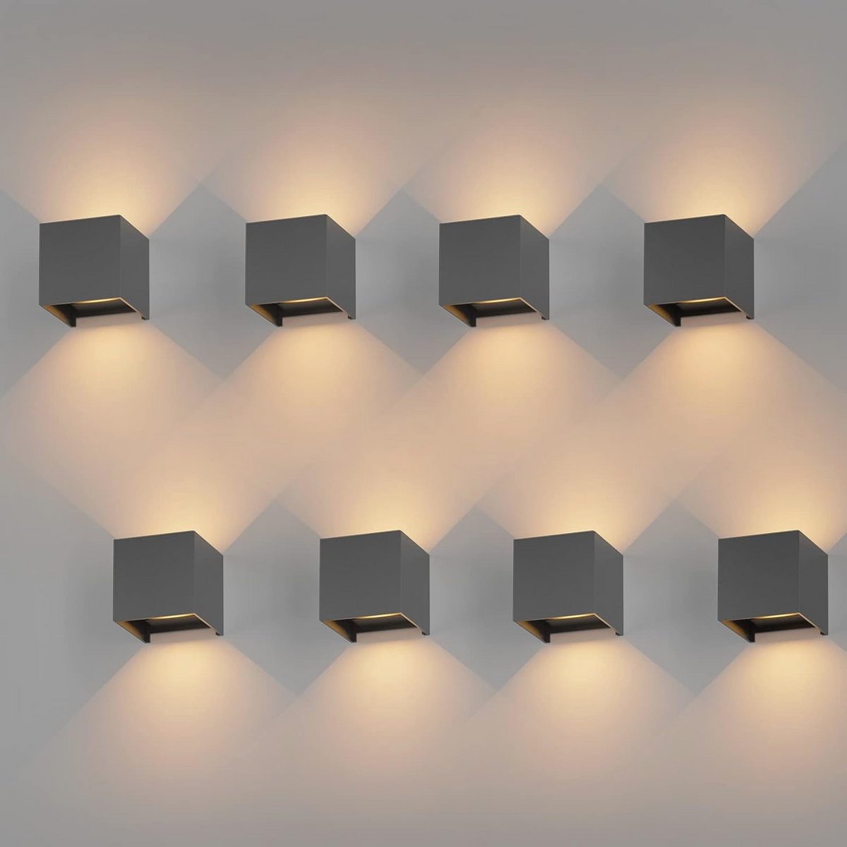 8 Stuks Verstelbare LED Wandlampen 12W - Warm Wit 3000K - Waterdicht IP65 voor Binnen en Buiten