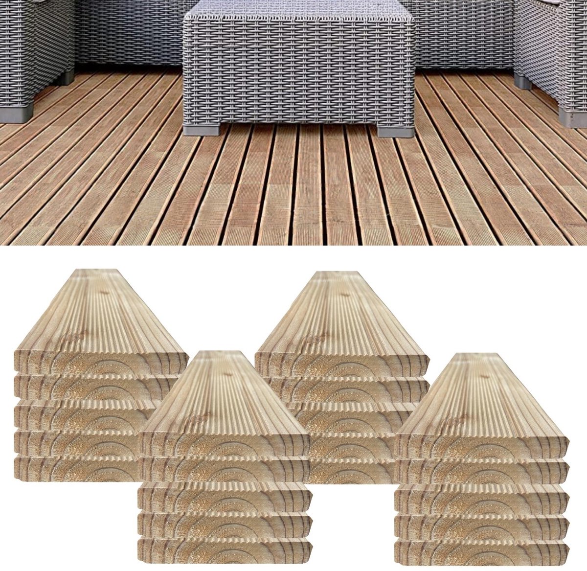 Floranica Set van 20 Vlonderplank larikshouten 100 cm Schuttinglatten, Terrasplanken, constructiehout met groeven