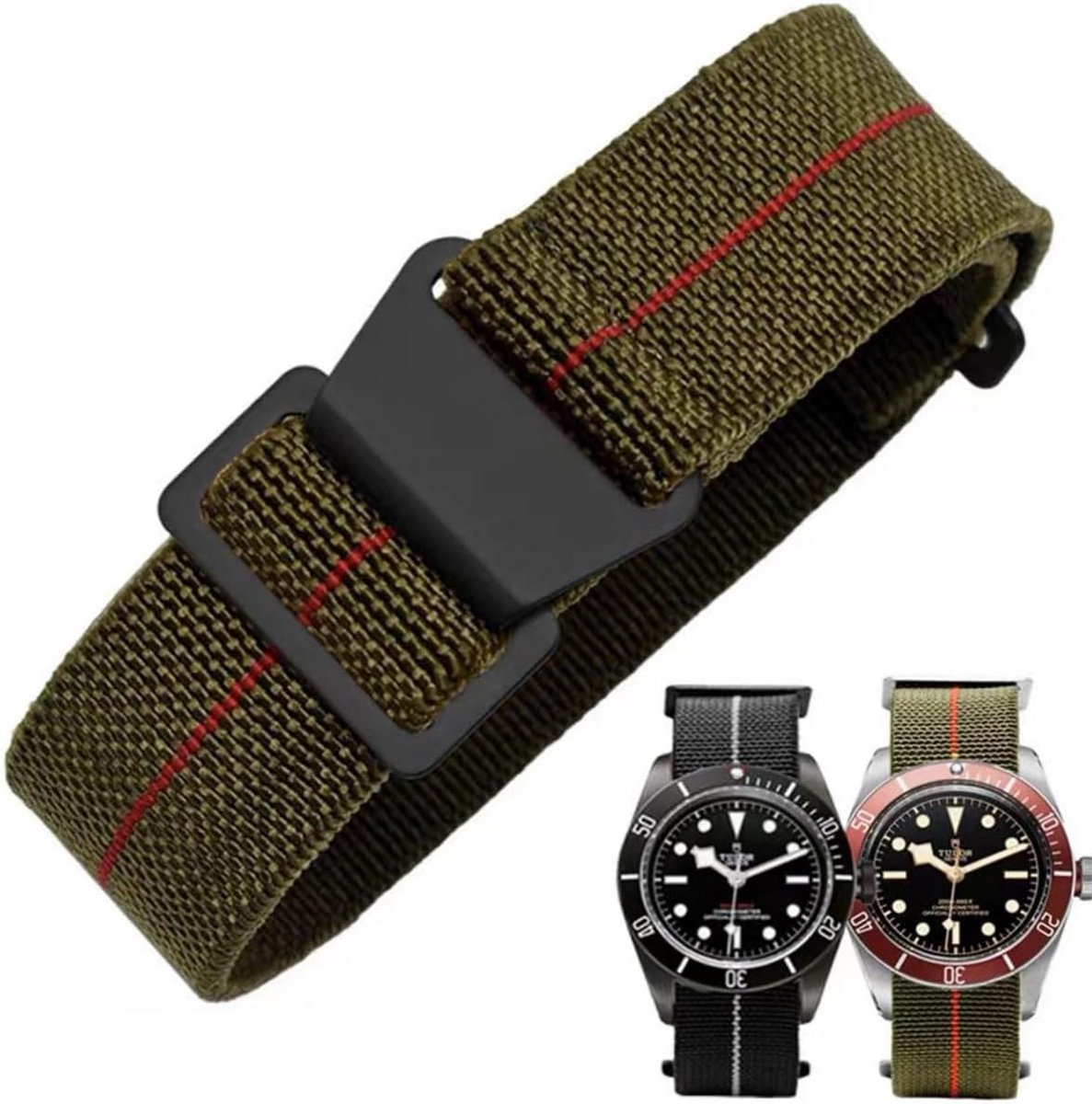 Elastische Nylon Horlogeband Militaire Stijl met Lus en Haak voor Heren en Dames