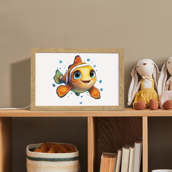 Nachtlampje 30x20 cm - Kinder lampje - Clownvis - Oranje - Vis - Water - Tafellamp kinderkamer - Slaapkamer lamp - Bedlamp kinderen - Kinderlampje stopcontact - Wandlamp babykamer - Nachtlampjes van OnlyWow — afbeelding 3