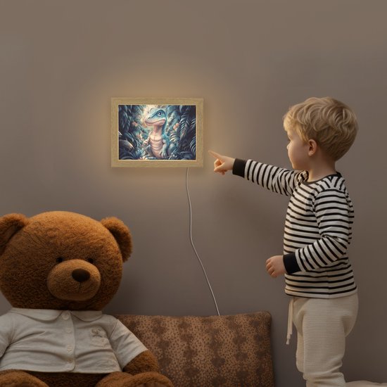 Nachtlampje 20x15 cm - Kinder lamp - Dino - Jungle - Blauw - Tafellamp kinderkamer - Slaapkamer lamp - Bedlamp kinderen - Kinderlampje stopcontact - Wandlamp babykamer - Nachtlampjes van Merkloos — afbeelding 5