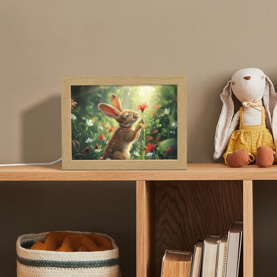 Nachtlampje 20x15 cm - Kinder lampje - Konijn - Dieren - Bloemen - Natuur - Tafellamp kinderkamer - Slaapkamer lamp - Bedlamp kinderen - Kinderlampje stopcontact - Wandlamp babykamer - Nachtlampjes van Merkloos — afbeelding 3
