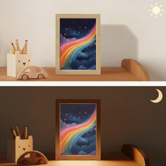 Nachtlampje 15x20 cm - Kinder lampje - Regenboog - Sterrenhemel - Kleurrijk - Tafellamp kinderkamer - Slaapkamer lamp - Bedlamp kinderen - Kinderlampje stopcontact - Wandlamp babykamer - Nachtlampjes van Merkloos — afbeelding 4