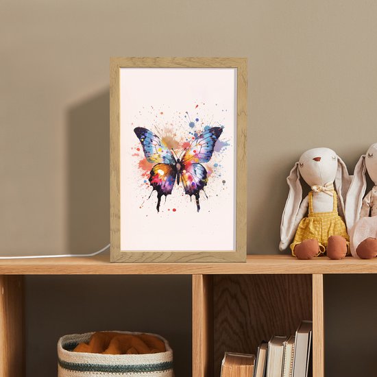 Nachtlampje 20x30 cm - Kinder lampje - Vlinder - Roze - Verf - Kleurrijk - Tafellamp kinderkamer - Slaapkamer lamp - Bedlamp kinderen - Kinderlampje stopcontact - Wandlamp babykamer - Nachtlampjes van Violet88 — afbeelding 3