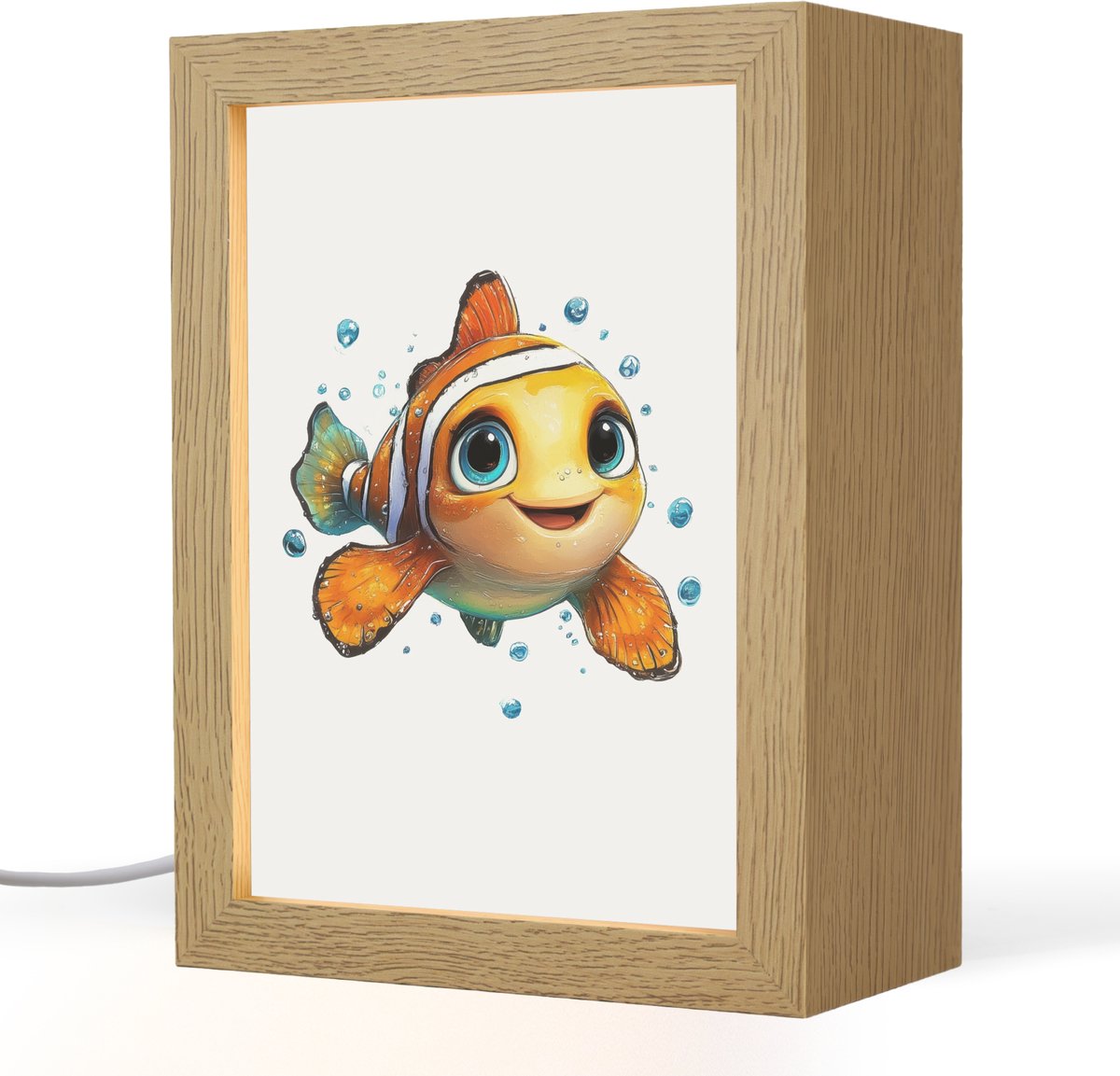 Nachtlampje 15x20 cm - Kinder lampje - Clownvis - Oranje - Vis - Water - Tafellamp kinderkamer - Slaapkamer lamp - Bedlamp kinderen - Kinderlampje stopcontact - Wandlamp babykamer - Nachtlampjes