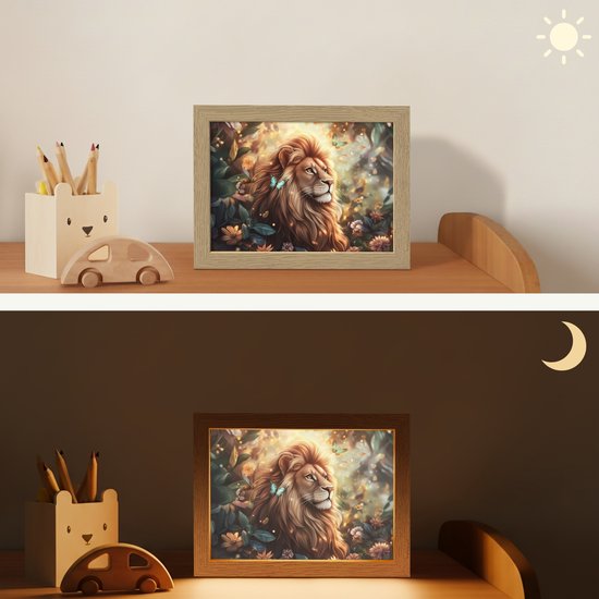 Nachtlampje 20x15 cm - Kinder lampje - Leeuw - Dieren - Bloemen - Jungle - Tafellamp kinderkamer - Slaapkamer lamp - Bedlamp kinderen - Kinderlampje stopcontact - Wandlamp babykamer - Nachtlampjes van Merkloos — afbeelding 4