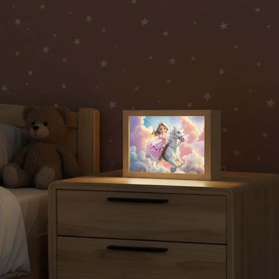 Nachtlampje 20x15 cm - Kinder lampje - Prinses - Eenhoorn - Meisje - Wolken - Tafellamp kinderkamer - Slaapkamer lamp - Bedlamp kinderen - Kinderlampje stopcontact - Wandlamp babykamer - Nachtlampjes van Merkloos — afbeelding 2
