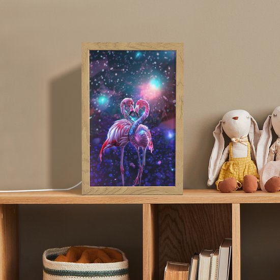 Nachtlampje 20x30 cm - Kinder lampje - Flamingo's - Dieren - Ruimte - Galaxy - Tafellamp kinderkamer - Slaapkamer lamp - Bedlamp kinderen - Kinderlampje stopcontact - Wandlamp babykamer - Nachtlampjes van Merkloos — afbeelding 3