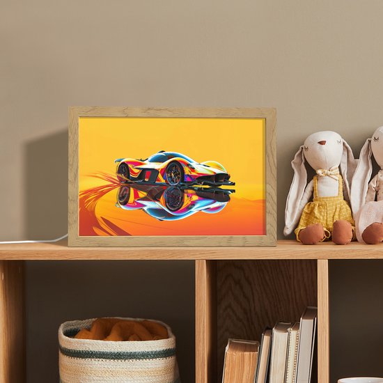 Nachtlampje 30x20 cm - Kinder lampje - Auto - Race - F1 - Jongens - Geel - Rood - Tafellamp kinderkamer - Slaapkamer lamp - Bedlamp kinderen - Kinderlampje stopcontact - Wandlamp babykamer - Nachtlampjes van Merkloos — afbeelding 3