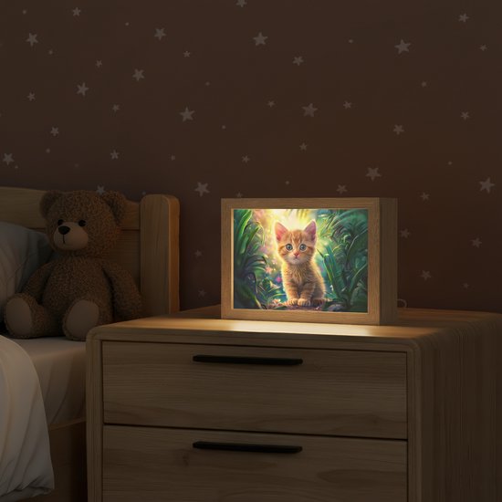 Nachtlampje 20x15 cm - Kinder lampje - Kat - Huisdier - Natuur - Tafellamp kinderkamer - Slaapkamer lamp - Bedlamp kinderen - Kinderlampje stopcontact - Wandlamp babykamer - Nachtlampjes van Merkloos — afbeelding 2