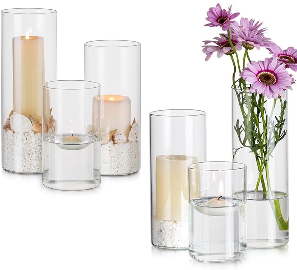 IMPERATORIS® Glazen Vazen / Glazen Flessen – Mini Decoratieve Vaas Flesjes – Helder Glas – Inclusief Strik – 6 Stuks – 10/15/20 cm – Transparant