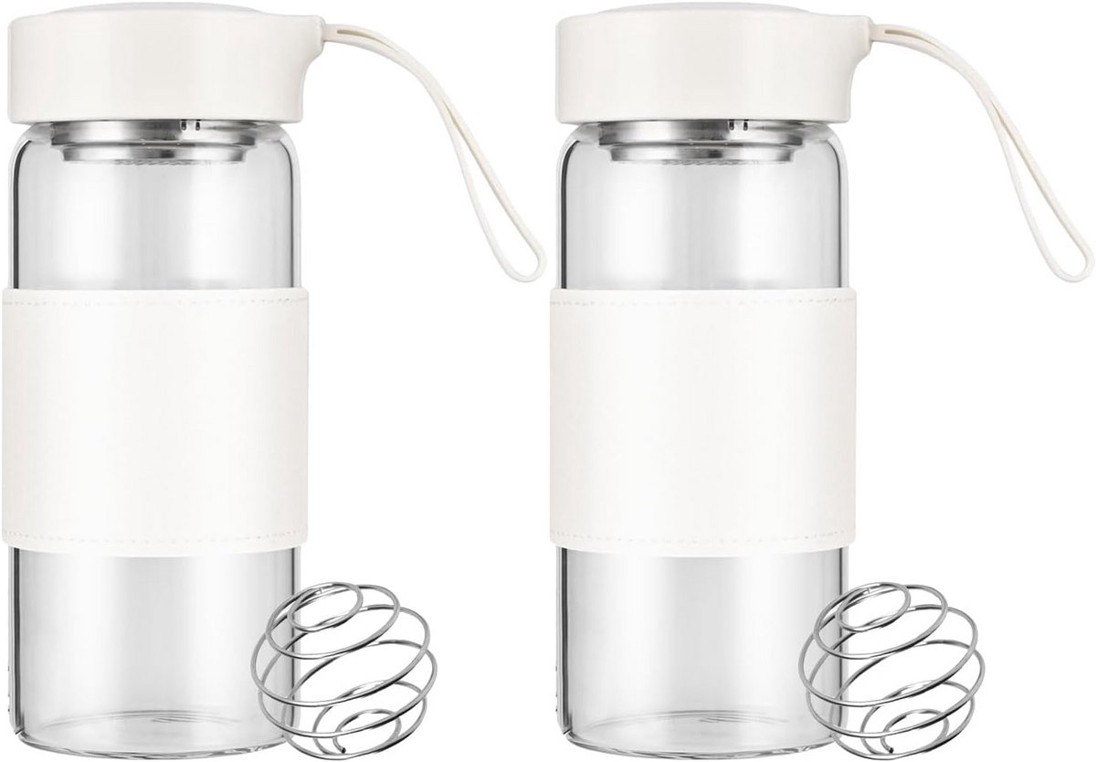 Glas Shaker 16oz BPA-vrij 2 stuks met geïntegreerde zeef en 304SS mixbal - wit