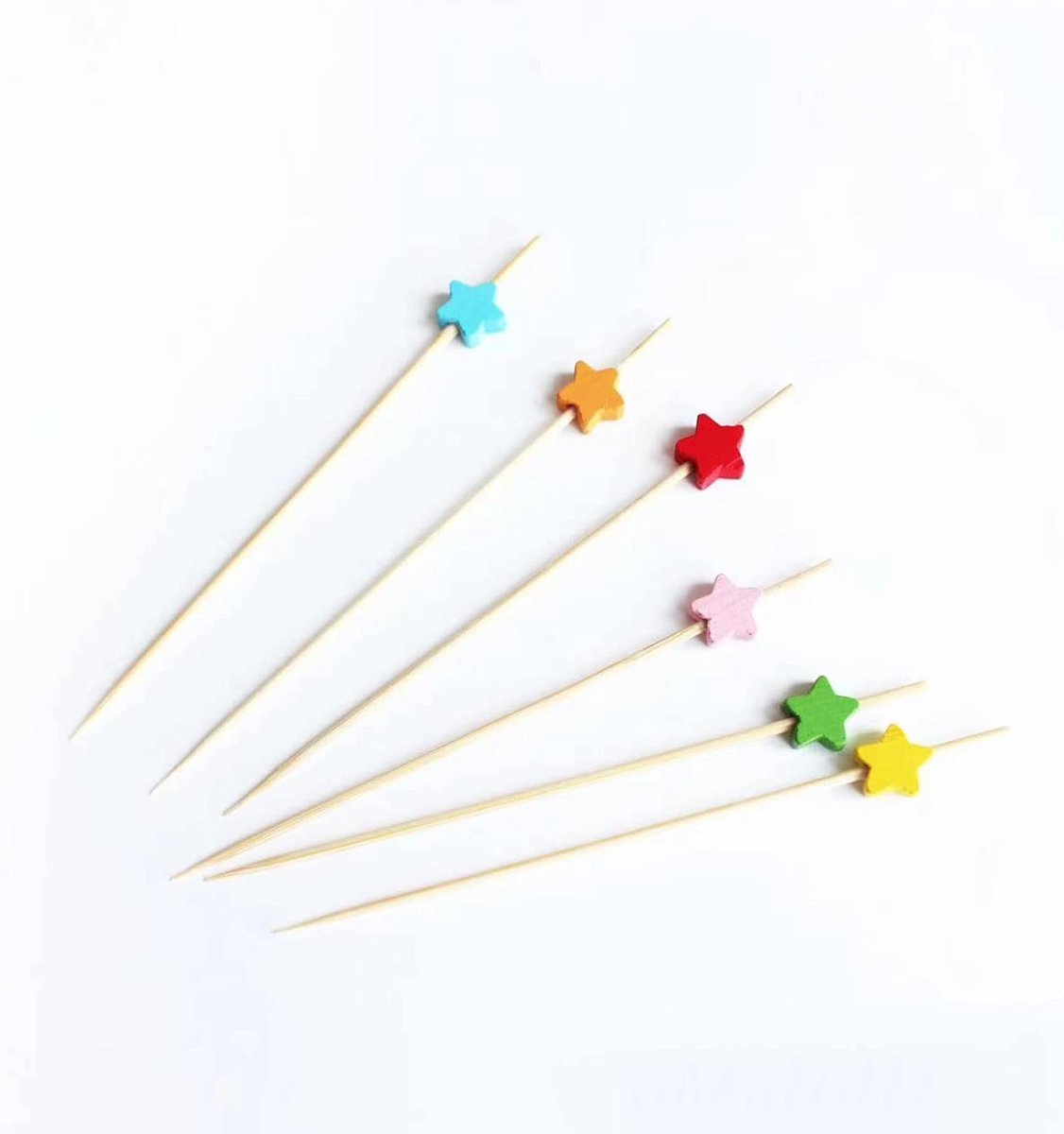 100 Houten Cocktail Prikkers Stervorm Decoratie voor Hapjes, Feest en Dessert