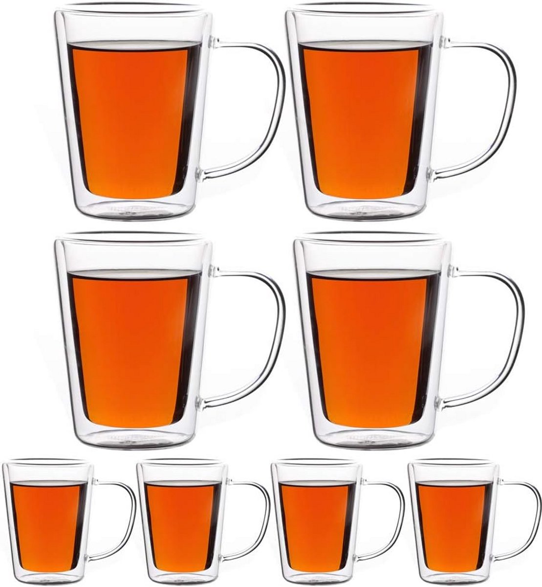 8 dubbelwandige theeglazen 250 ml voor warme dranken - borosilicaatglas