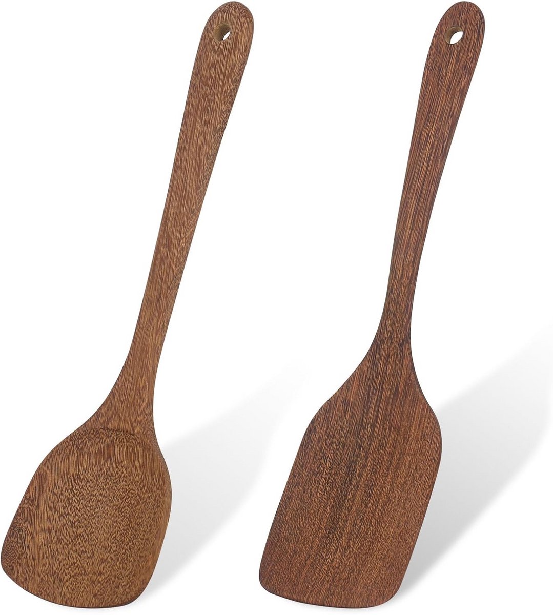 Set van 2 Houten Spatels 30 cm - Keukenhulp met Natuurlijke Nerf voor Pannen en Wokken
