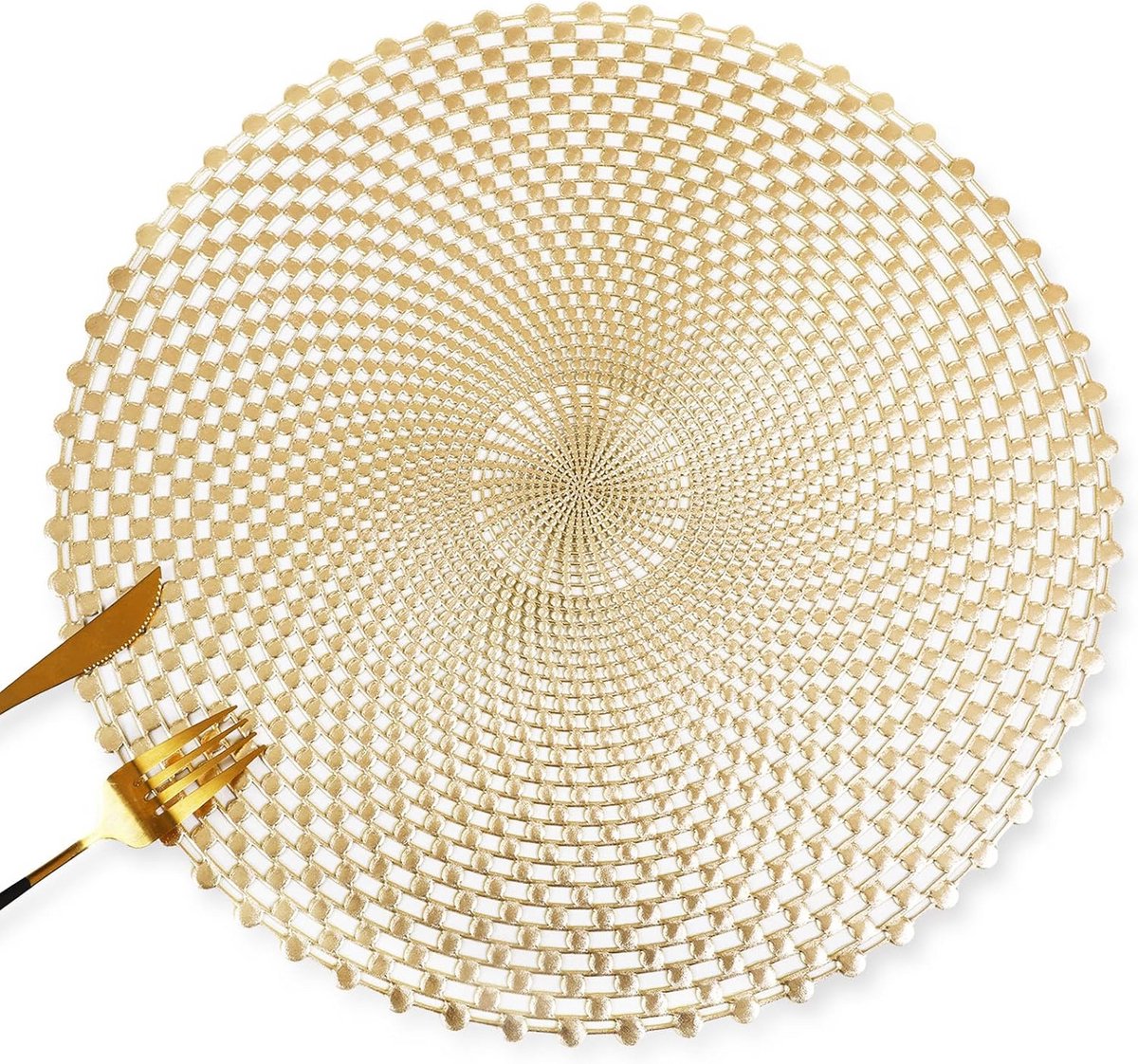Set van 4 Ronde Vinyl Placemats Goudkleurig Spiraal Design - Hittebestendig en Wasbaar