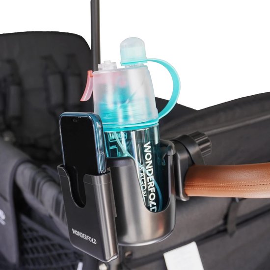 WonderFold WCPH Beker- en telefoonhouder - Voor Kinderwagen - Bolderkar - Zwart - Rubber — afbeelding 3