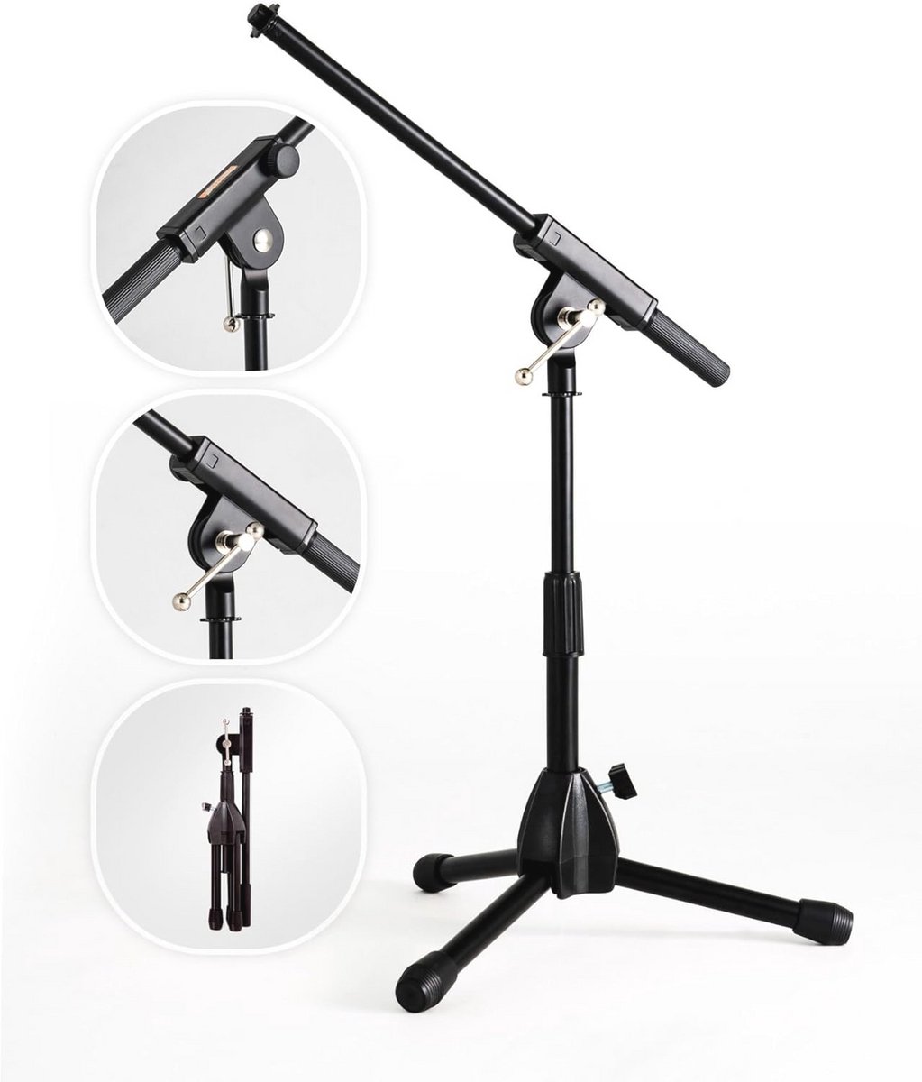 Opvouwbare statief Low-Profile Microfoon Boom Stand - Verstelbare Hoogte van 24,4 cm tot 42,9 cm
