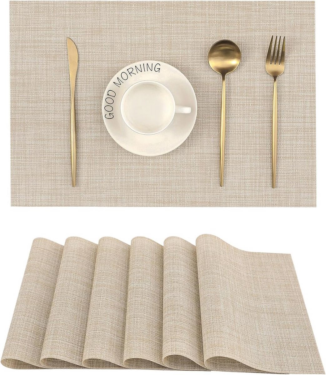 Beige placemats set van 6 - hittebestendige antislip tafelmatten voor eettafel