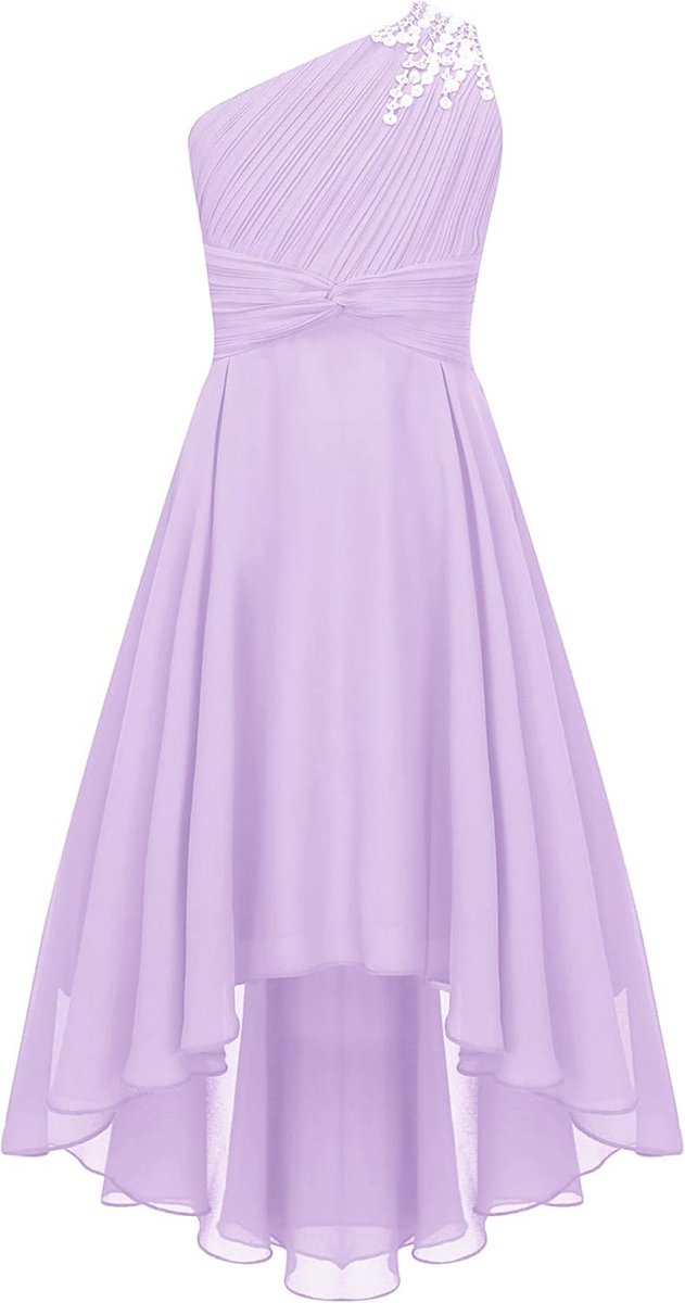 Lange Feestjurk Meisjes Chiffon Eenschouder Voor Bruiloft en Gala