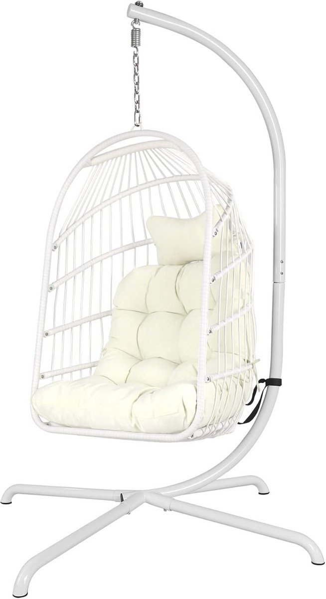 Eierstoel met sterke standaard en comfortabel kussen voor binnen en buiten - opvouwbare rotan hangstoel