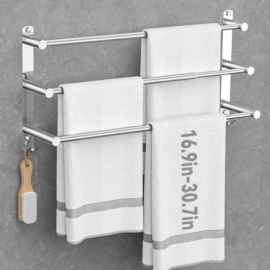 2 X Uittrekbare Handdoekhouder / Handdoekhaak | De Slanke En Slanke Handdoekhouder Zelfklevend Roestvrij Staal Chroom Beveiligd Dubbelverpakking