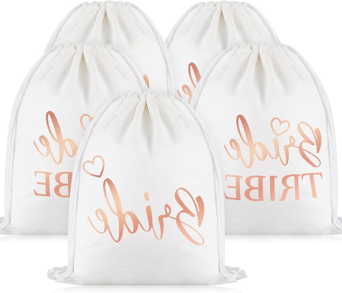 Allecta - Katoenen en linnen bruid-gymtassen met trekkoord - Set van 5 - Bruidstas en Bride Tribe rugzakken - Zeildoek - Bruidsfeest geschenken - Vrijgezellenfeest - Bruiloft - Verloving