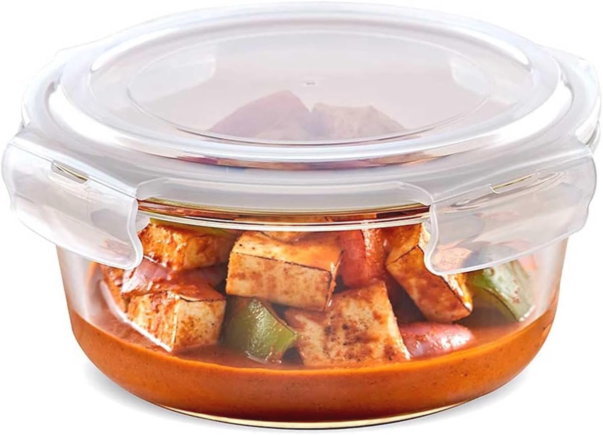 Ronde Glazen Opslagcontainer met Luchtstuk - Magnetron Veilige 400 ML