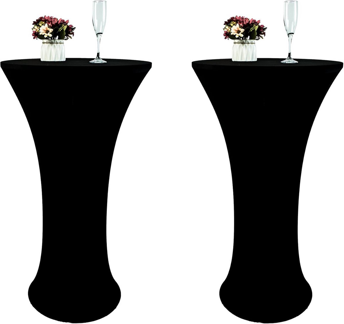 Set van 2 Ronde Cocktail Tafelhoezen Zwart Elastisch Stof voor Banket en Feest