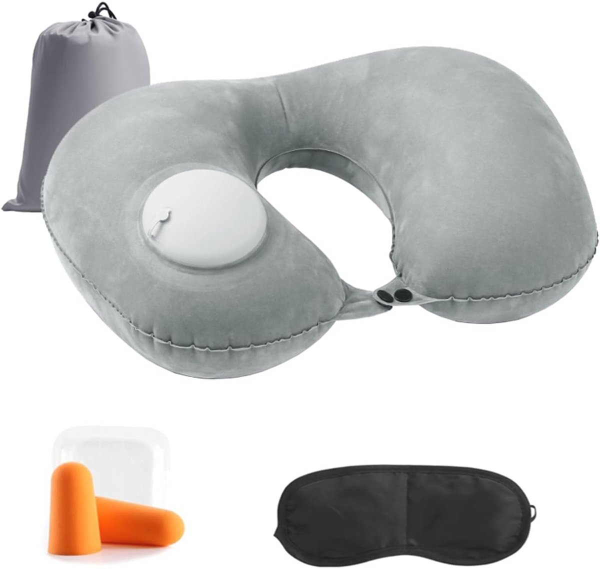Opblaasbaar U-vormig Reiskussen met Slaapmasker en Oordopjes voor Volwassenen en Kinderen - Ideaal voor Reizen en Camping