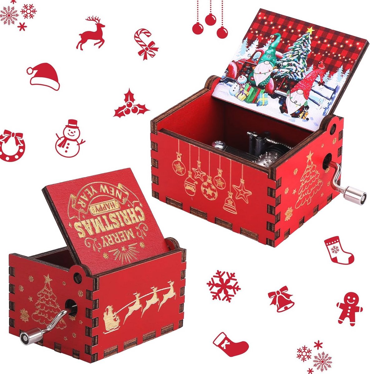 Vintage Kerst Muziekdoos - Jingle Bells Houten Hand Crank Mini Muziekdoos voor het Perfecte Kerstcadeau