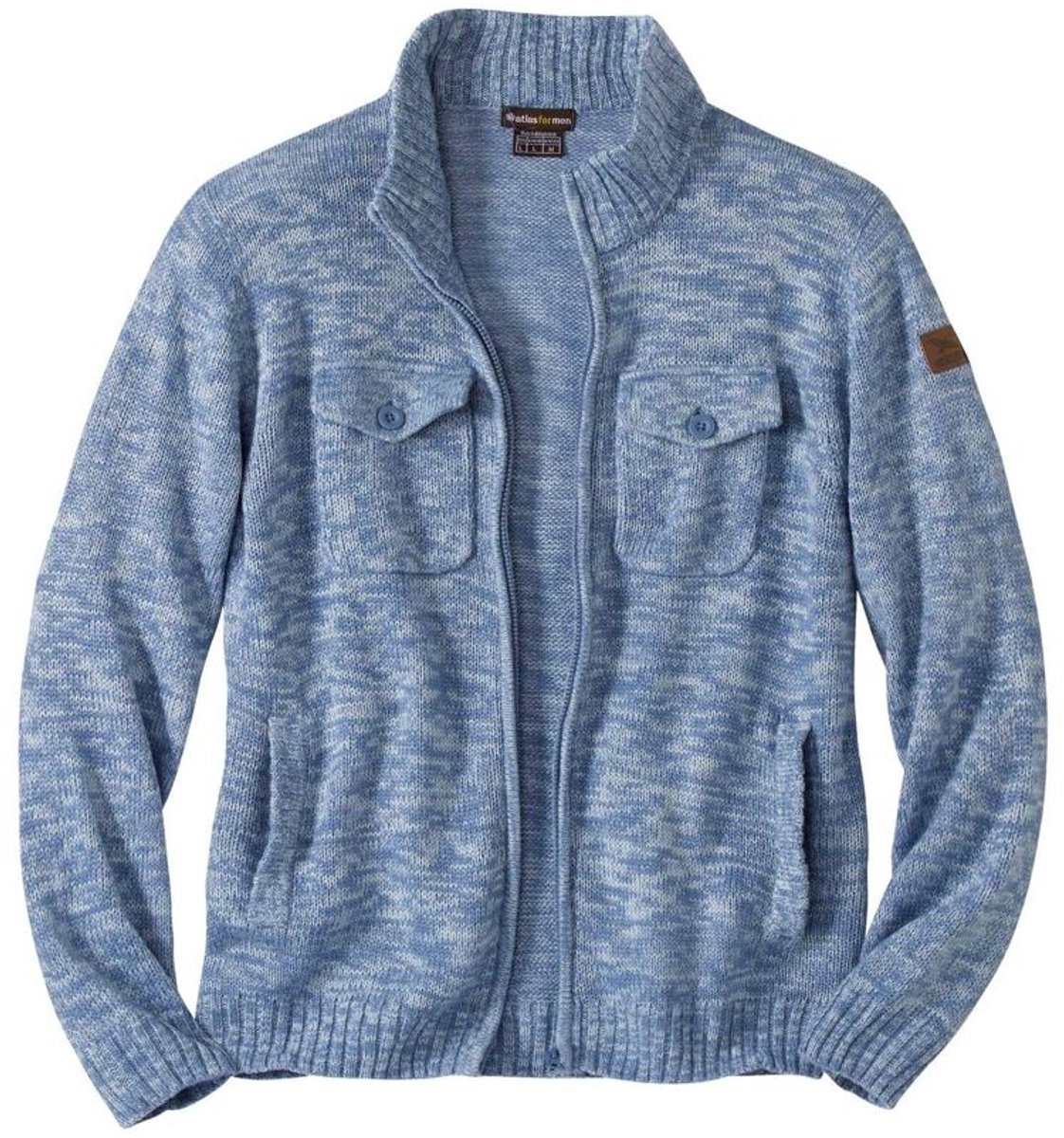 ATLAS FOR MEN - Blauw gemêleerd vest met rits - Heren - Verkrijgbaar in grote maten - 5XL