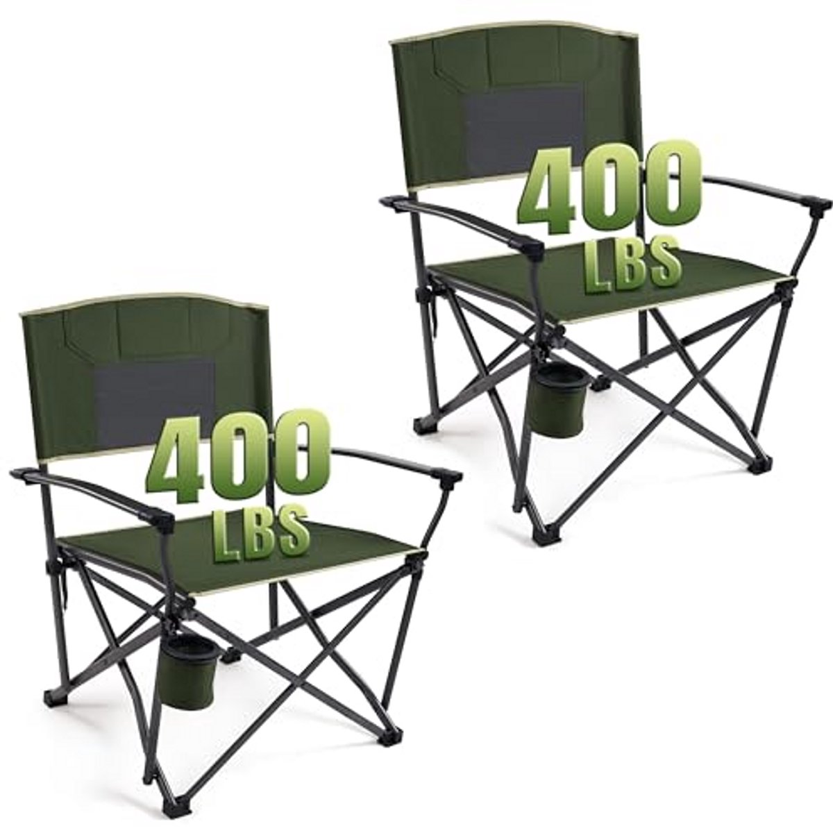 Opvouwbare campingstoelen voor volwassenen - 2 stuks, zware ondersteuning tot 180 kg, stalen frame met draaibare bekerhouder