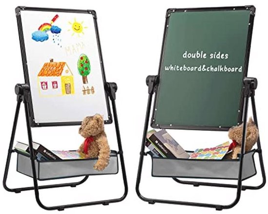 Speelbord voor kinderen, magnetisch whiteboard en krijtbord, schilderbord, kinderbord, ezel van hout, Ricokids (roze