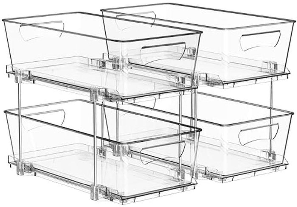 2-laags uittrekbare lade organizer - 2 stuks, transparant