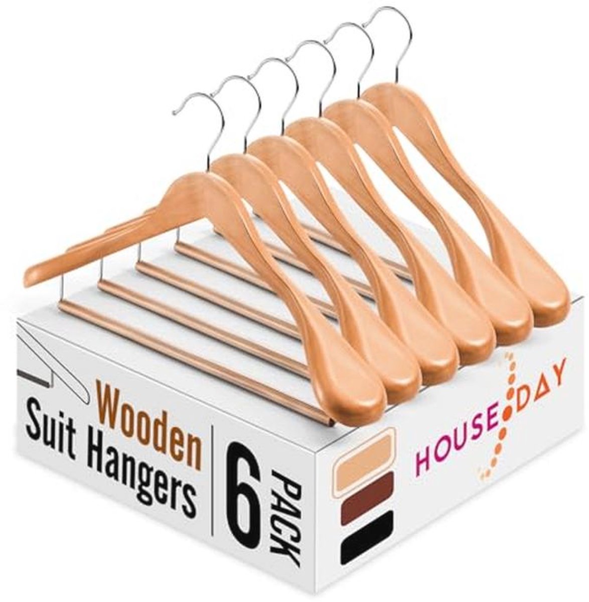 Set van 6 houten kledinghangers met antislip en draaibare haak