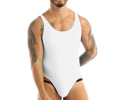 Eendelig ondergoed voor heren, mouwloos sportbody, gymnastiek bodysuit, stretch tanktop, M-XL