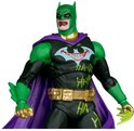 Gedetailleerde Jokerized Batman actiefiguur met groene outfit, paarse cape en gouden riem.