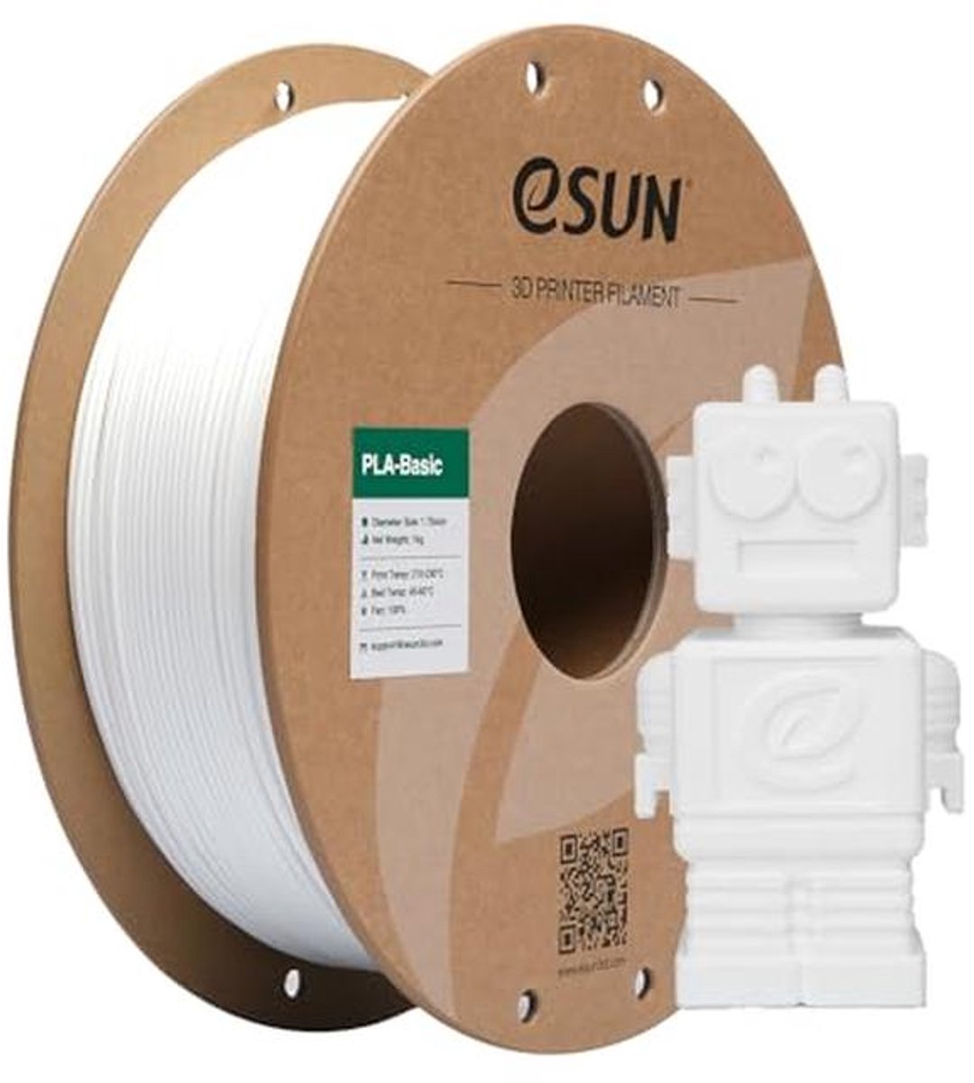 1.75mm PLA Filament - Nauwkeurige Afmetingen, 1KG Spoel, Snel Afdrukken, Wit