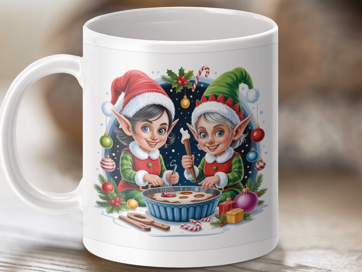 Mok Kerst Elfen Bakken Mok, Feestelijke Kerstmok, Elfjes Mok, Kerst Cadeau, Kinder Mok, Gezellige Kerst, Unieke Mok, Cadeau Idee