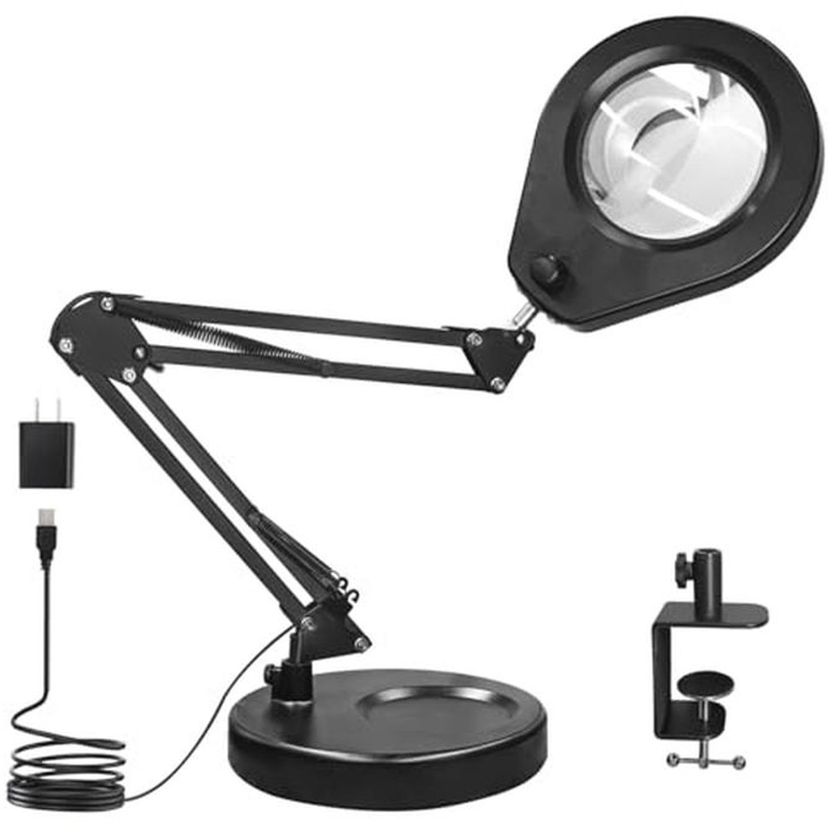 LED Vergrootlamp met Standaard en Klem - Dimbaar met 5 kleuren en 5-voudige Loep voor Hobby en Inspectie