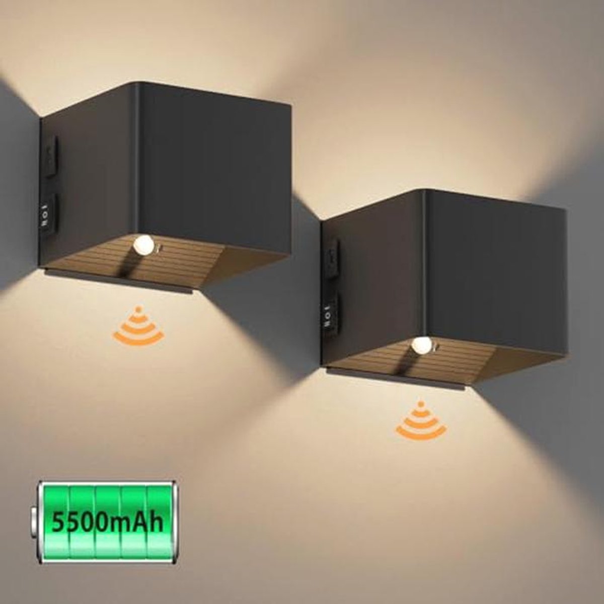 Draadloze Bewegingssensor Wandlampen 2 Pack - LED Zwart - Modern Design voor Binnen en Buiten