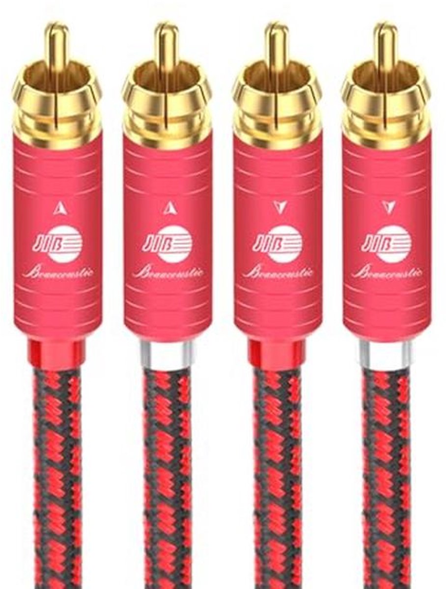 Audiofiele RCA-kabel 2 x 2 met vergulde verbindingen - 1 m stereo-audiokabel voor versterker, cd, hifi en Blu-ray