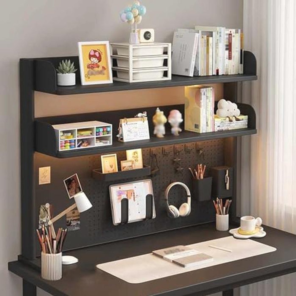 Multifunctionele bureau-organizer met verstelbare boekenplanken