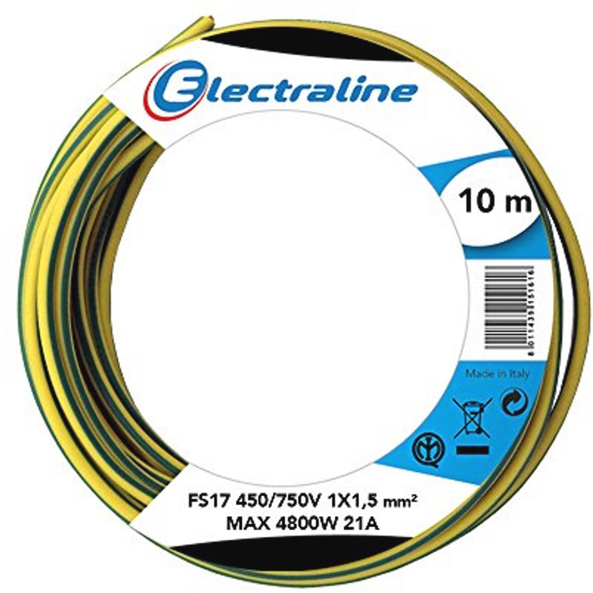 Aderkabel 1 x 1,5 mm² Geel/Groen - 10 meter