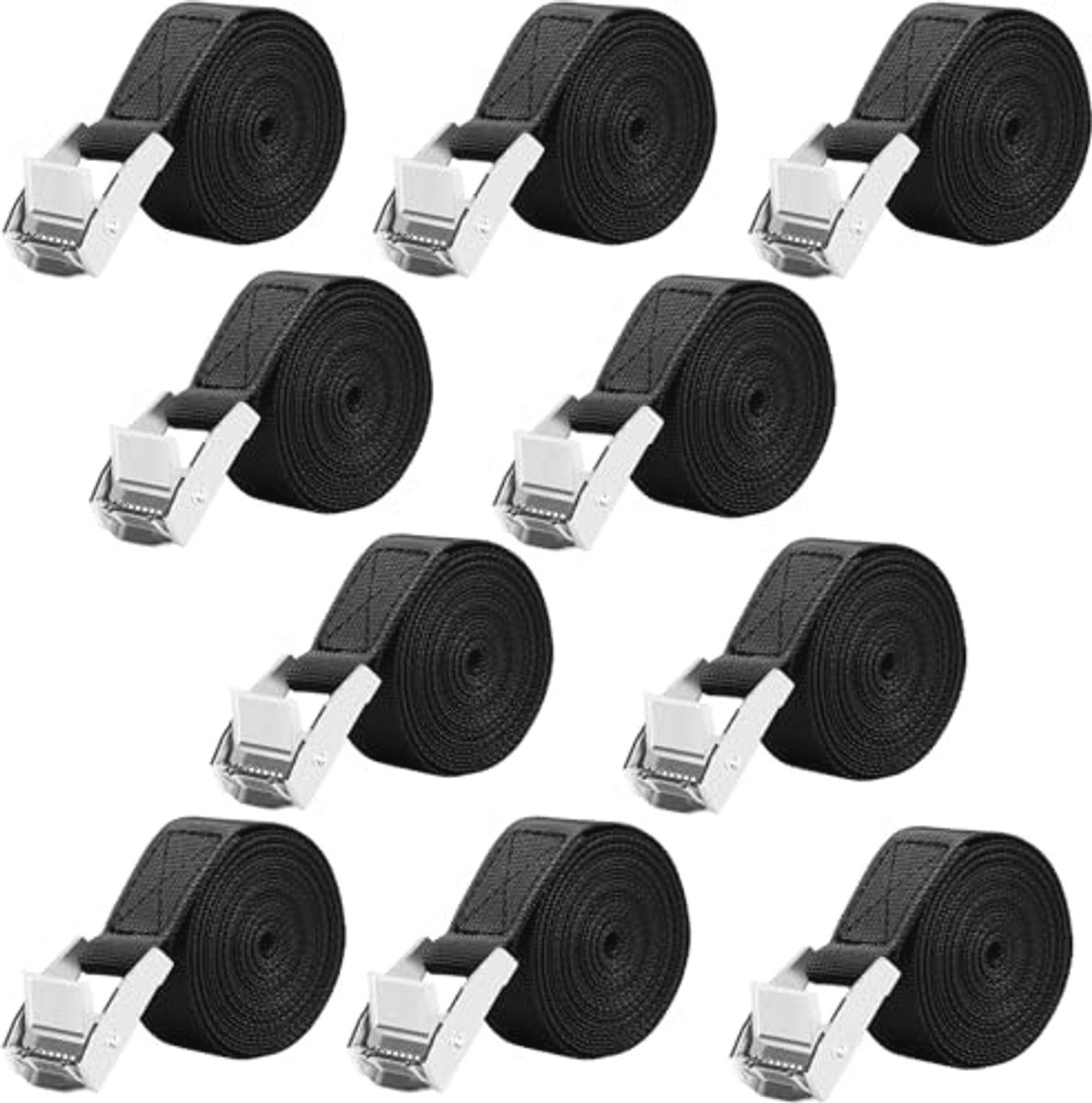 Pack van 10 2.5 m spanbanden met ratsch straps tot 250 kg - Zwart