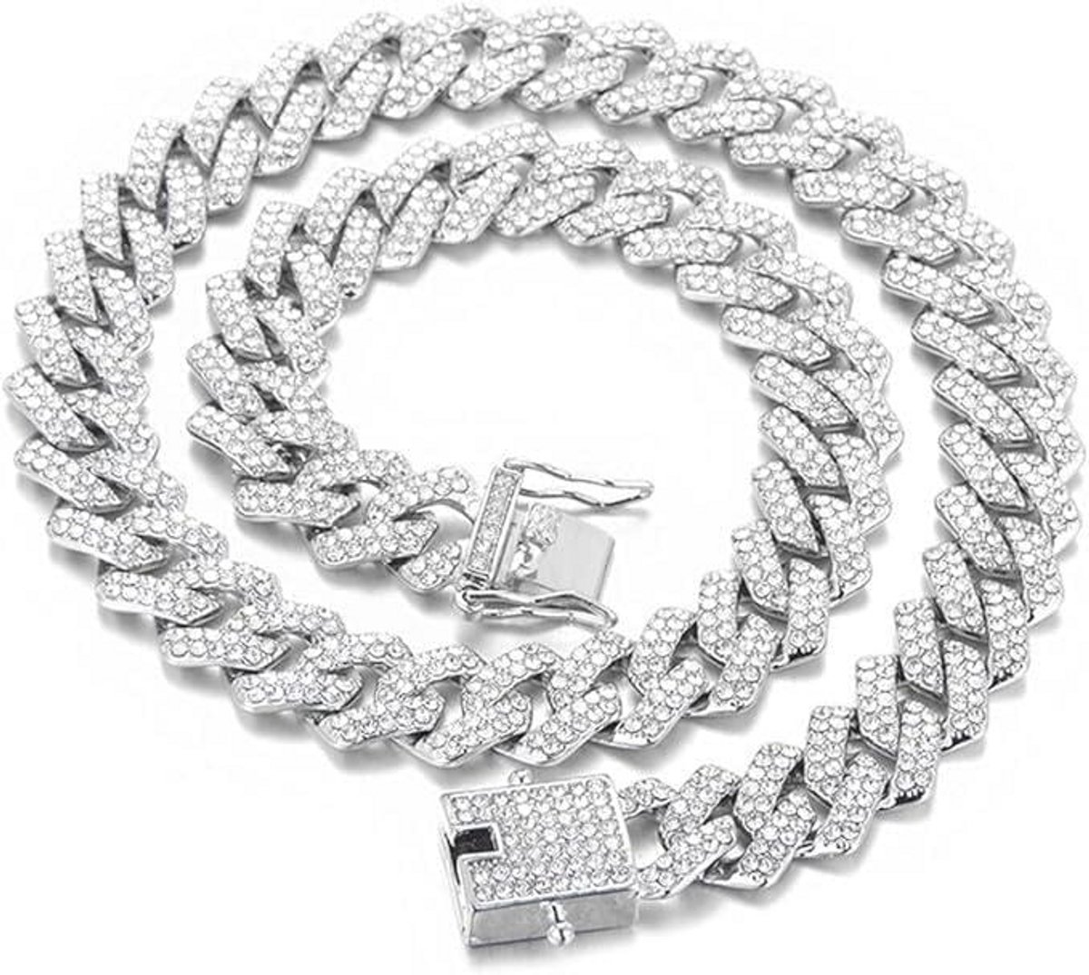 Cubaanse halsketting voor heren - HipHop ijskristal sieraden, 50 cm, zilver
